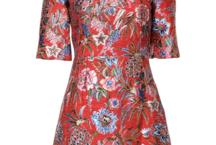 Red Floral Jacquard A-line Mini Dress