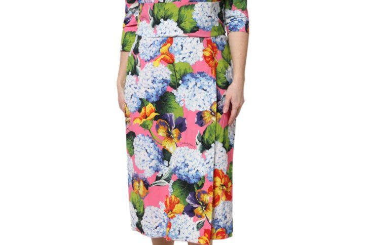 Multicolor Floral Pleated Sheath Midi  Dress