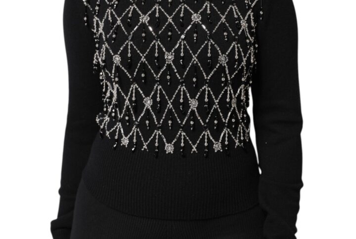 Black Cashmere Embellished Long Sleeves Top | Jag Couture London – New York
