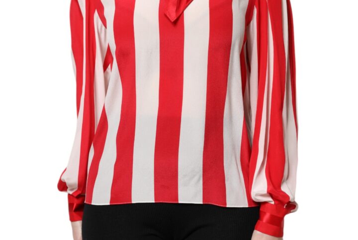 Red White Stripes Ascot Collar Blouse Top | Jag Couture London – New York