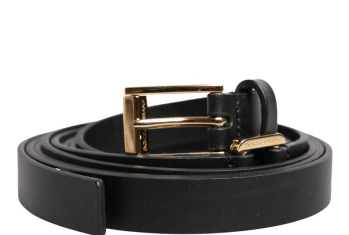 Black Double Strap Leather Gold Buckle Belt