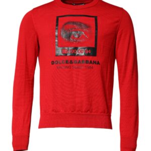 Red Eye Print Crew Neck Men Pullover Sweater
