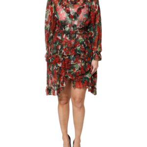 Multicolor Ruffle Floral Long Sleeves Dress