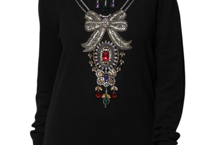 Black Cashmere Crystal Embellished Sweater | Jag Couture London – New York
