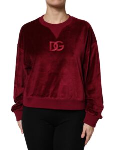 Red Cotton Velvet Crew Neck Pullover Sweater