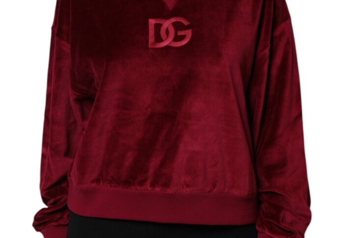 Red Cotton Velvet Crew Neck Pullover Sweater