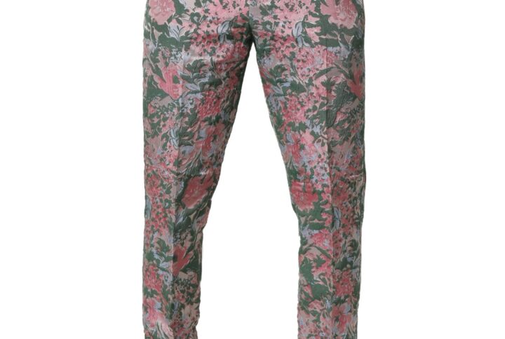 Multicolor Floral Jacquard Pants - Jag Couture London