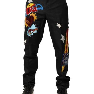 Black Graphic Embroidery Men Pants - Jag Couture London