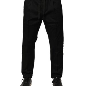 Black Cotton Mid Waist Jogger Pants