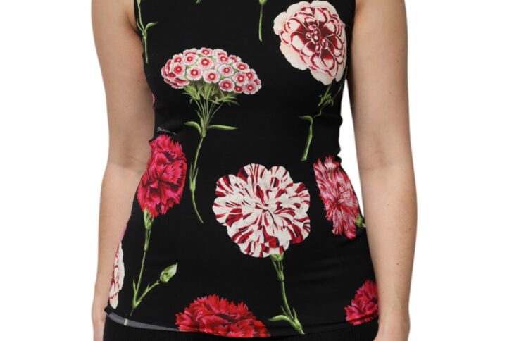 Black Floral Print Sleeveless Tank Blouse Top