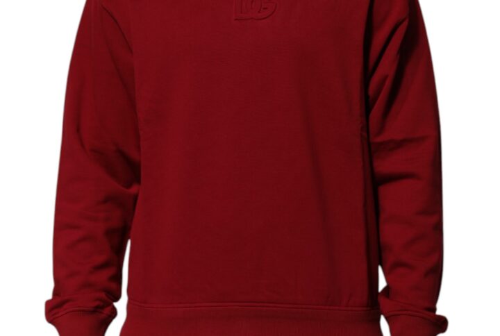 Red Embossed Logo Cotton Crew Neck Sweater