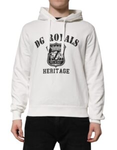 White Cotton DG ROYAL Print Hooded Sweater