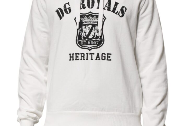 White Cotton DG ROYAL Print Hooded Sweater