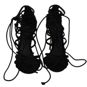 Black Suede Strap Stilettos Sandals