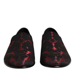Red Black Jacquard Slip On Loafers Shoes