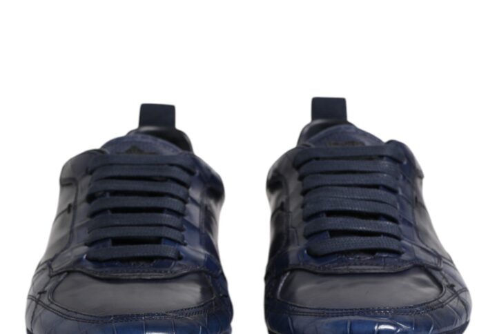 Dark Blue Leather Low Top Men Sneakers Shoes