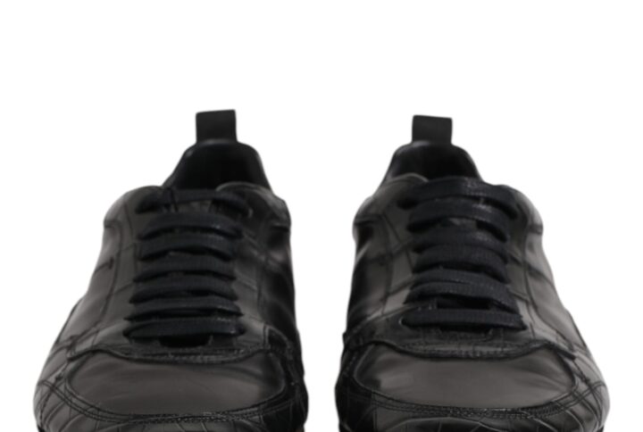 Black Exotic Leather Low Top Sneakers Shoes