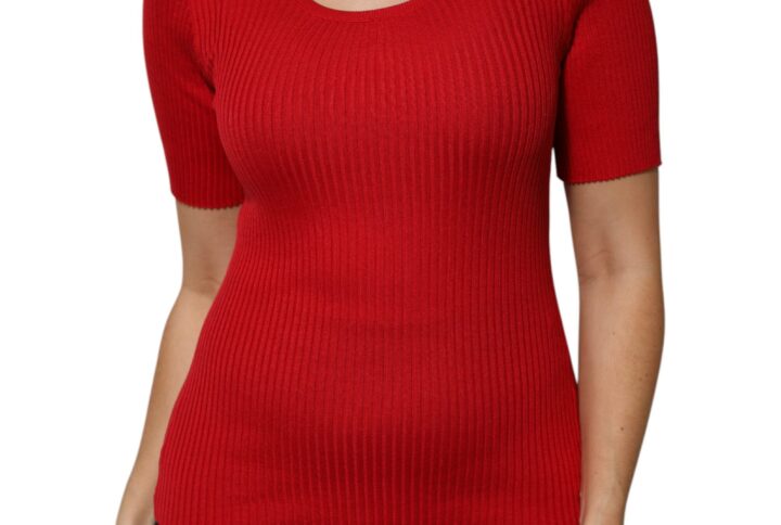 Red Round Neck Short Sleeves Pullover Top | Jag Couture London – New York