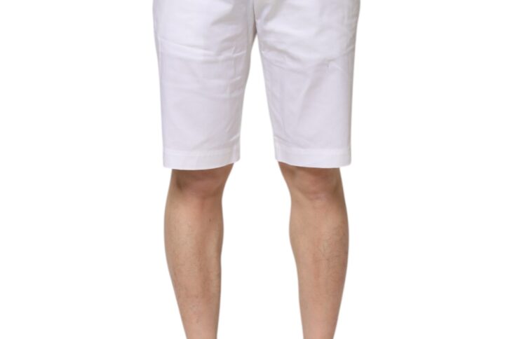 White Cotton Stretch Men Denim Bermuda Shorts