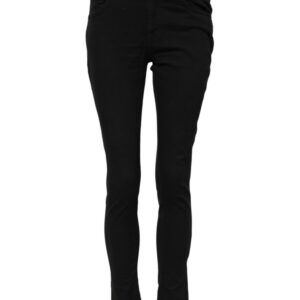 Black Skinny Cotton Mid Waisted Denim Jeans