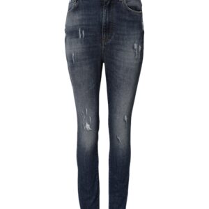 Blue Washed Cotton High Waisted Denim Jeans