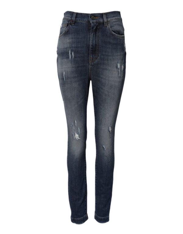 Blue Washed Cotton High Waisted Denim Jeans