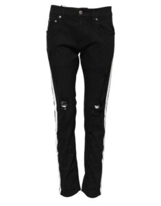 Black Tattered White Lining Skinny Denim Jeans