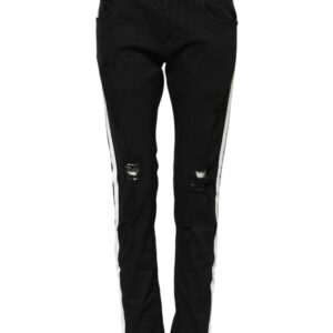 Black Tattered White Lining Skinny Denim Jeans
