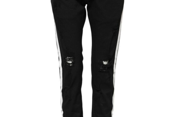 Black Tattered White Lining Skinny Denim Jeans