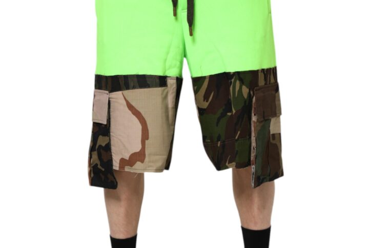 Green Patchwork Cargo Bermuda Men Shorts