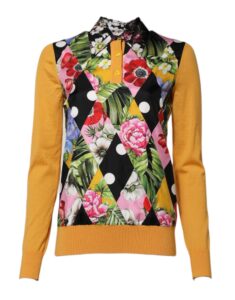 Multicolor Floral Long Sleeves Polo Top
