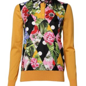 Multicolor Floral Long Sleeves Polo Top