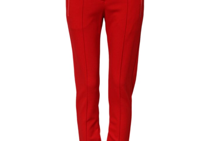 Red Mid Waist Slim Fit Pants
