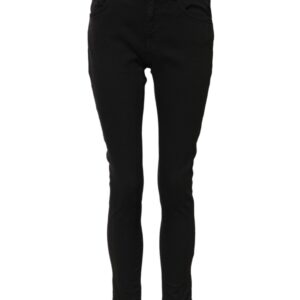 Black Cotton Logo Skinny Mid Waist Denim Jeans