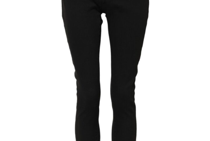 Black Cotton Logo Skinny Mid Waist Denim Jeans
