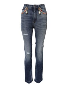 Blue Rhinestone Embellished Denim Jeans