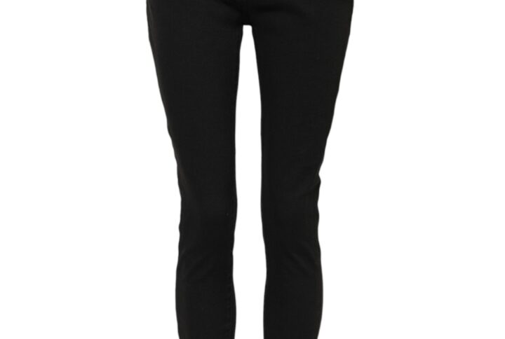 Black Cotton Logo Skinny Mid Waist Denim Jeans | Jag Couture London – New York