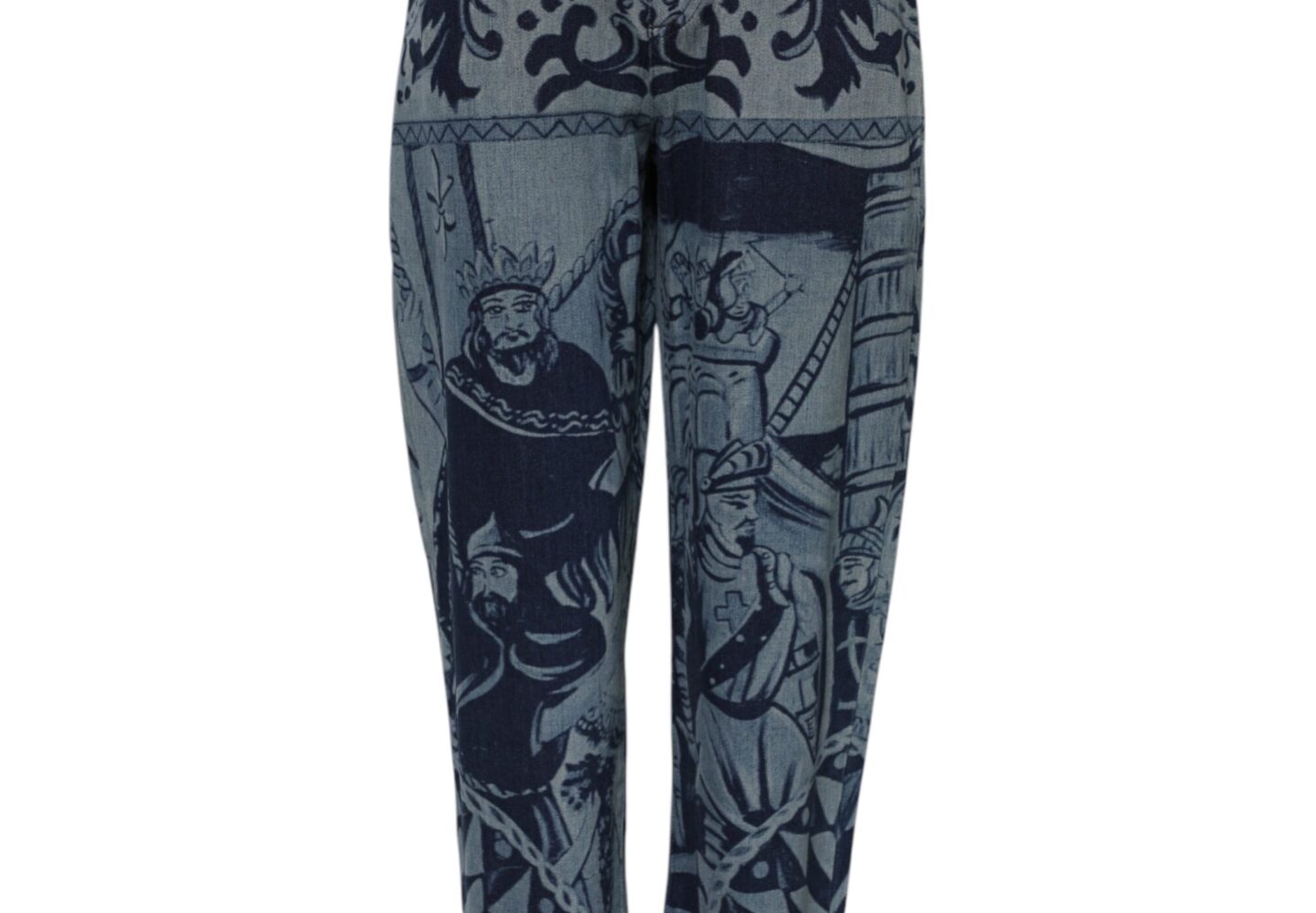 Blue Graphic Print Tapered Denim Jeans