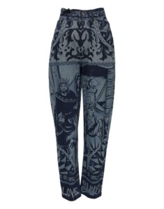 Blue Graphic Print Tapered Denim Jeans