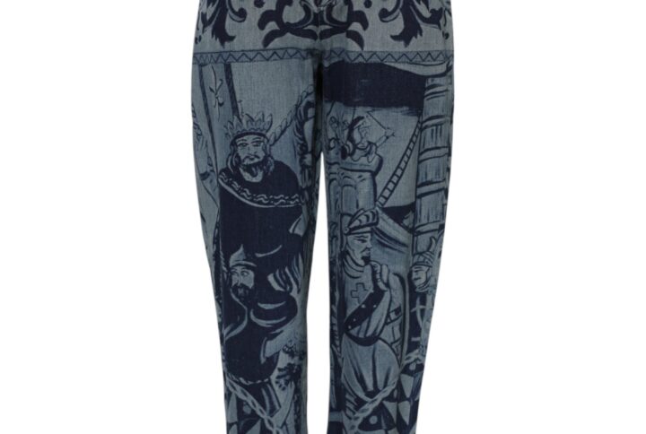 Blue Graphic Print Tapered Denim Jeans
