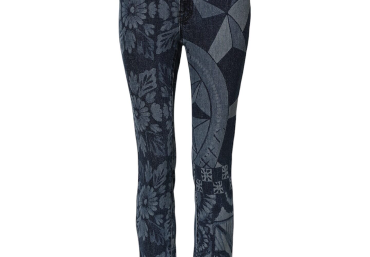 Blue Graphic Print Cotton Skinny Denim Jeans