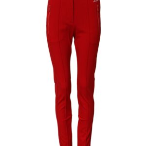Red Mid Waist Slim Fit Pants