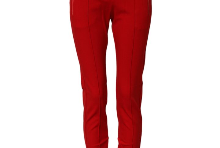 Red Mid Waist Slim Fit Pants