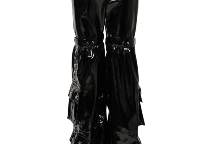 Black High Waist Cargo Bootcut Pants