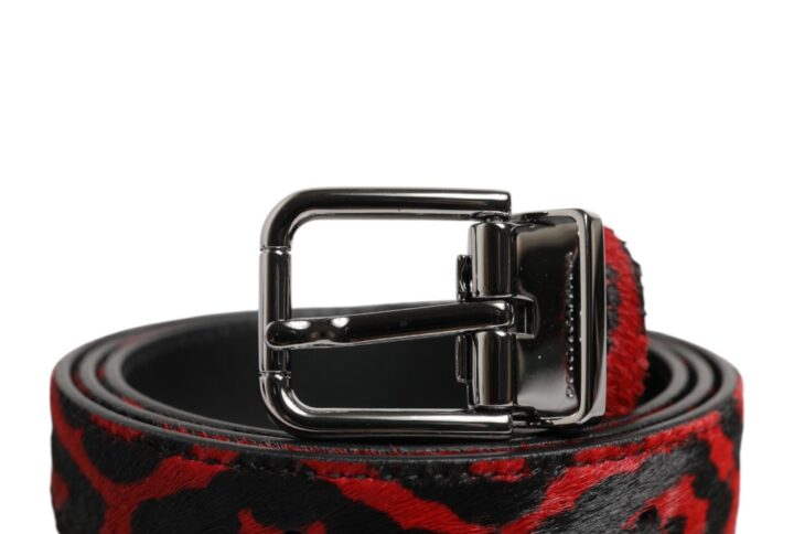 Black Red Leopard Silver Metal Buckle Belt