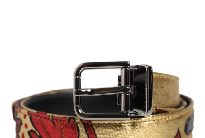 Gold Floral Jacquard Silver Metal Buckle Belt | Jag Couture London – New York