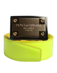 Yellow Green Classic Metal Logo Buckle Belt