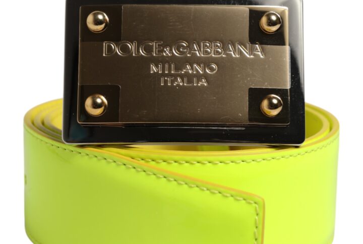 Yellow Green Classic Metal Logo Buckle Belt
