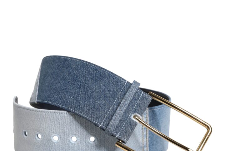 Two Tone Blue Denim Gold Metal Buckle Belt