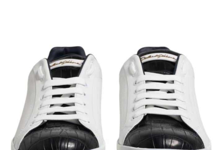 White Black Leather Portofino Sneaker Shoes